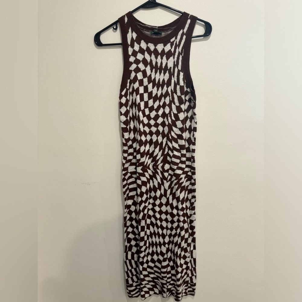 Target wild fable knit dress in brown checkered, size small, never worn, tags on